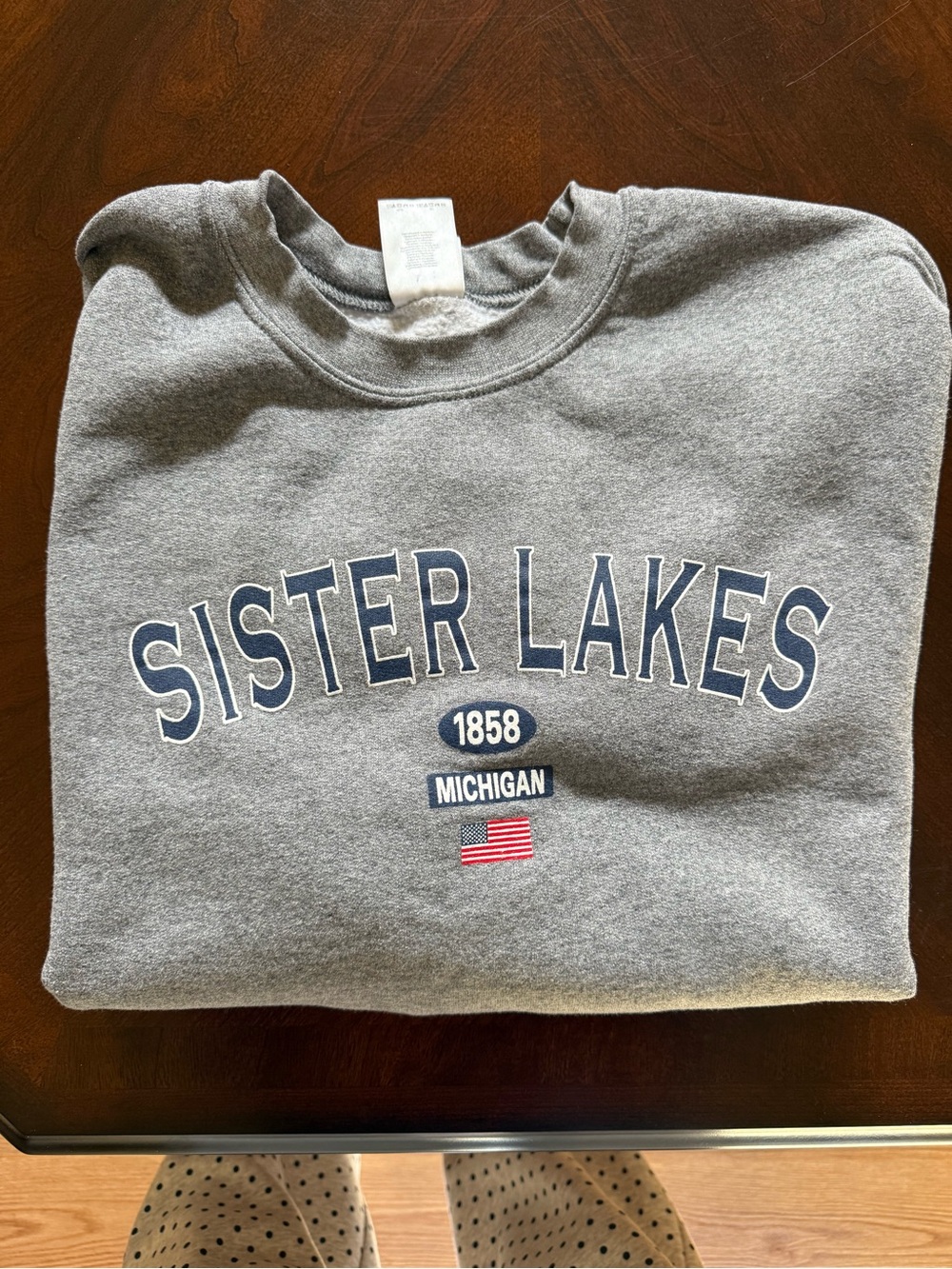 Gray "Sister Lakes" womens Sweatshirt - Michigan Graphic